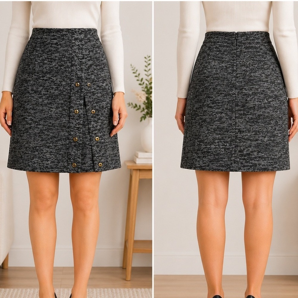 Sparrow Mini Skirt Women Small Gray Merino Wool Snap Front Pockets Dark Academia